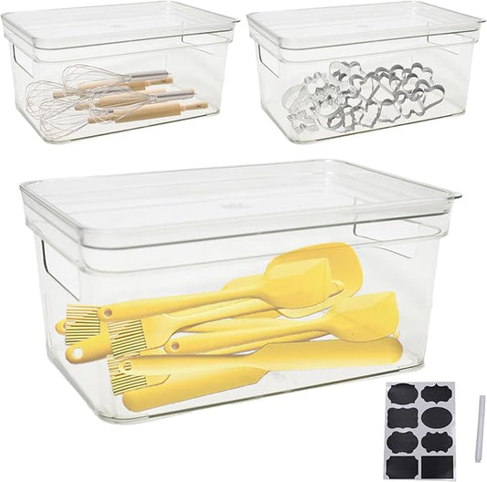 Baking Supplies Storage Containers 3Pc,Baking Kits with Handles&Lid for Adult,Stackable Bakeware Organizer Storage Bins,BPA Free Baking Accessories,Kitchen,Pantry Storage and Organization Box