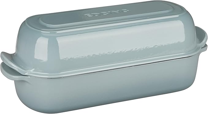 Enameled Cast Iron Loaf Pan with Lid, Bread pan, Dutch Oven Bread pan for Homemade Sourdough Bread Baking, 12.5x5.5 inch, 5qt, Seasalt