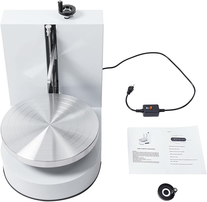 Electric Cake Decorating Machine, 200W 110V 60-320Rpm Automatic Cake Cream Coating Spatula Spreading Machine Cake Icing Machine Cake Surface Scraper W/LCD Display for 4-12 inch Cakes (White)