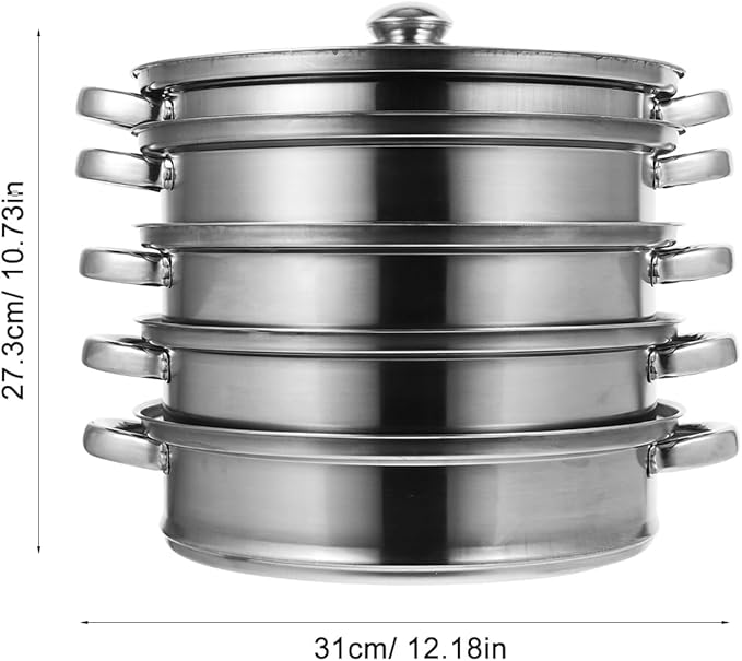 Luxshiny 5 Layer Stainless Steel Steamer Pot 12.20In Multifunctional Stockpot for Cooking Soup Dumplings Vegetables Home Kitchen