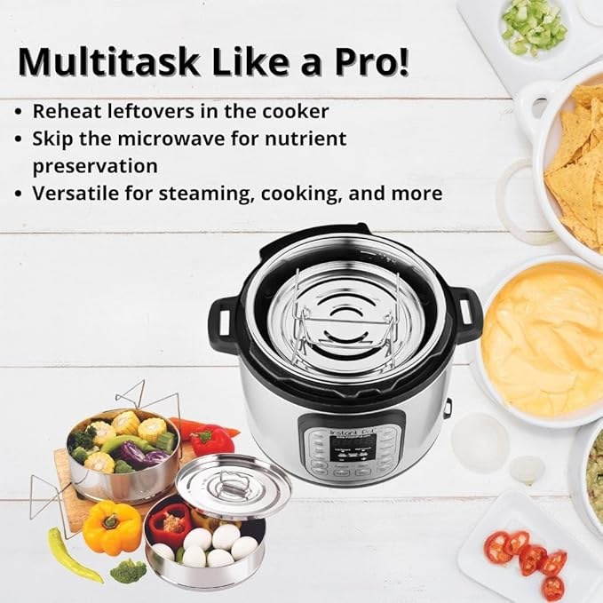 Stackable Stainless Steel Insert Pans - Inserts for Instant Pot - Pan for Instapot - Accessories for Instant Pot- FITS 6 QT and Above - Single Size - Pressure Cooker Steamer Pan Accessories