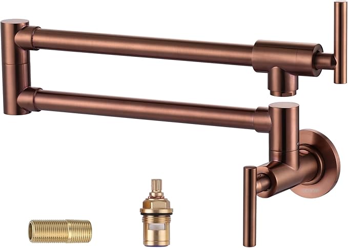 Pot Filler Faucet Rose Gold - WOWOW Solid Brass Pot Filler Wall Mount Kitchen Folding Faucet Over Stove with Double Joint Swing Arms