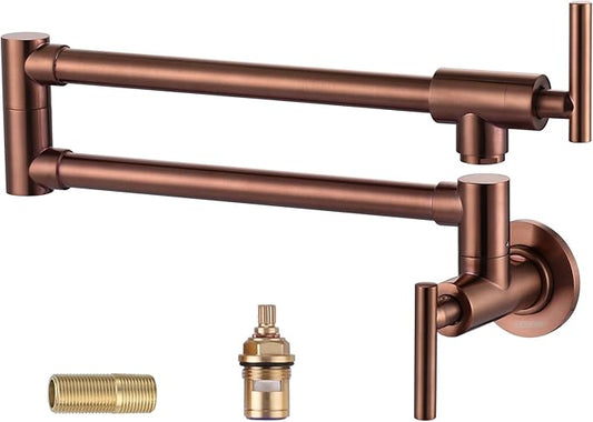 Pot Filler Faucet Rose Gold - WOWOW Solid Brass Pot Filler Wall Mount Kitchen Folding Faucet Over Stove with Double Joint Swing Arms