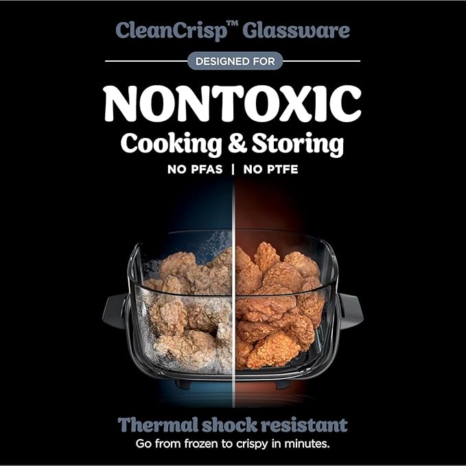 Ninja Crispi 5-in-1 Portable Glass Air Fryer Cooking System, 1500W, 6-Cup, 4-Quart & 2.5-Quart TempWare Containers With Lids, Microwave, Freezer & Dishwasher Safe, Blue, FN103CO (Renewed)