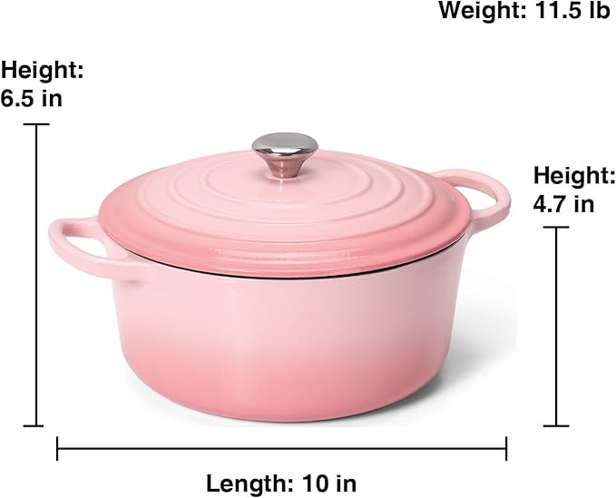 5QT Enameled Cast Iron Dutch Oven for Bread Baking with Lid, Sourdough Baking Supplies with Proofing Basket, Bread Making Tools Set, Heavy-Duty Cookware for Braising, Stews, Roasting (Pink)