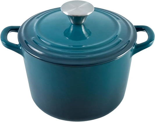Dutch Oven Pot with Lid 2.8 qt Cast Iron Dutch Oven for Bread Baking DarkCyan Enameled Cast Iron Rice Pot with Handels