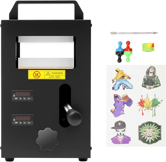 4Ton Hydraulic Heat Press Machine, 800W Portable Press Machine, 400℉Temp Dual Adjustable Heating Plates 110V 7A High Pressure Heat Press w/10 Baking Papers, 1Stainless Steel Tool for Plastic