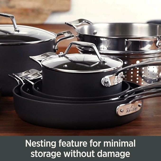 All-Clad Essentials Hard Anodized Nonstick Fry Pan Set 2 Piece, 8, 10,5 Inch Oven Broiler Safe 500F, Lid Safe 350F Pots and Pans, Cookware Black