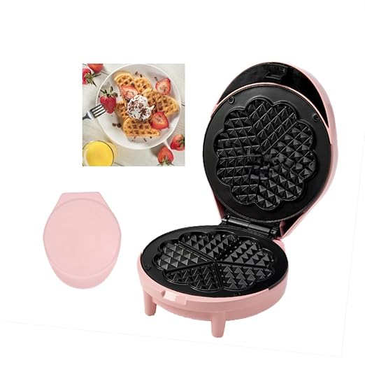 Waffle Maker 7“ Non-Stick Waffler Iron Stuffler Stuffed Wafflera 700W Adjustable Browning Control, Electric Baker Makes Thick, Fluffy Waffles, Kitchen Essential for Breakfast, Pink