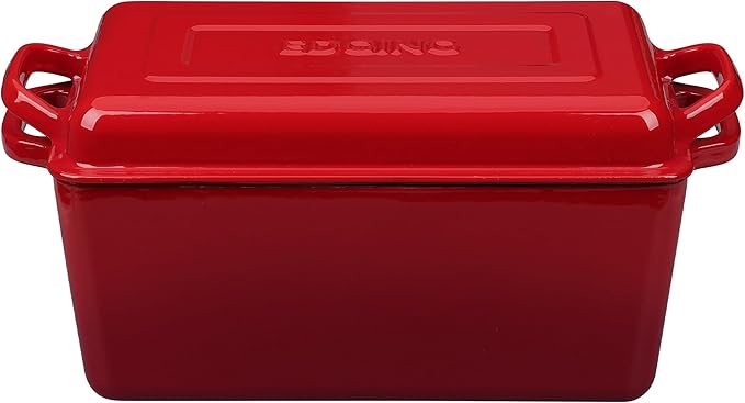 Enameled Cast Iron Dutch Oven, Oblong Bread Oven for Sourdough Bread Baking, Baking Pan, Dual Handles, Oven Safe, 4 Quart,Red