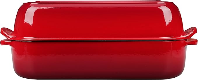 Enameled Cast Iron Loaf Pan with Lid, Bread pan, Dutch Oven Bread pan for Homemade Sourdough Bread Baking, 12.5x5.5 inch, 5qt, Red