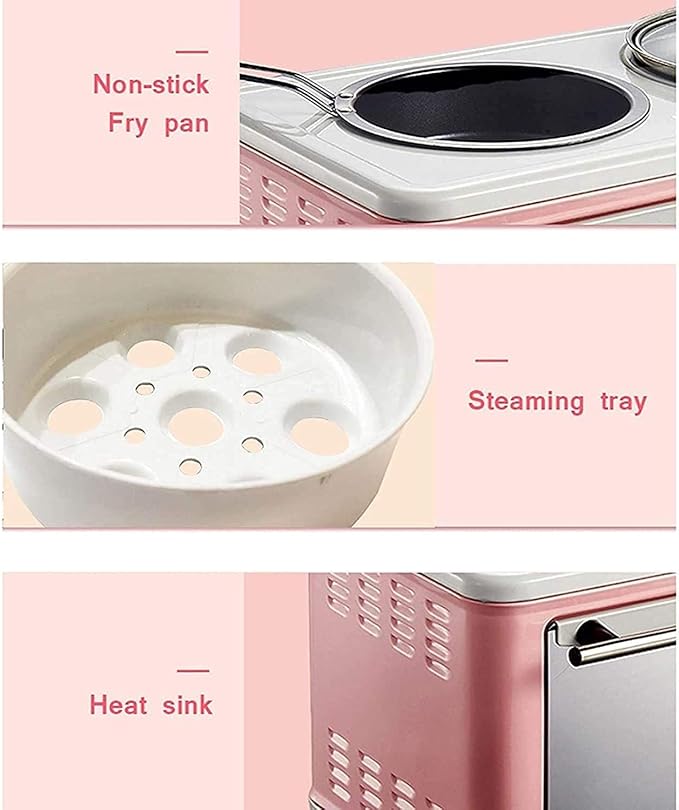 5L 4-in-1 Mini Oven, Household Multifunctional Breakfast Machine Electric Oven Frying, Adjustable 60-minute Timer, Pink