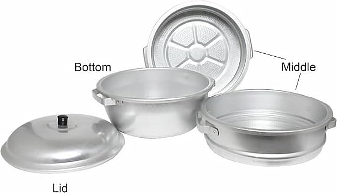 TrueCraftware- 11 3/8" x 12 1/2" Aluminum 3 Tier Steamer Set 1/8” hole size- Steamer for Cooking Pot Food Steam Pots with Lid for Cooking Vegetables Seafood Soups Stews and Pasta
