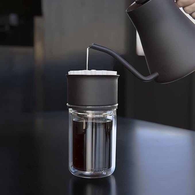 Fellow Stagg Pour-Over Dripper & Double Wall Glass Kit 10 oz [X], Stainless Steel, Includes 15 Coffee Brewing Papers