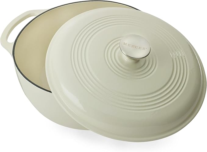 Mercer Culinary Enameled Cast Iron Round Dutch Oven, 6 qt., White
