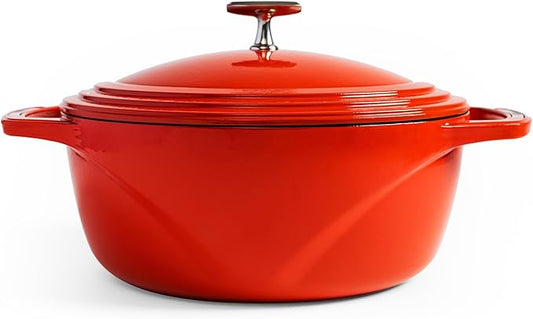 Lodge USA Enamel 6 Qt Enameled Cast Iron Dutch Oven - Cast Iron Cookware - Dutch Oven Pot with Lid - Cherry On Top Color - 6 Qt Capacity