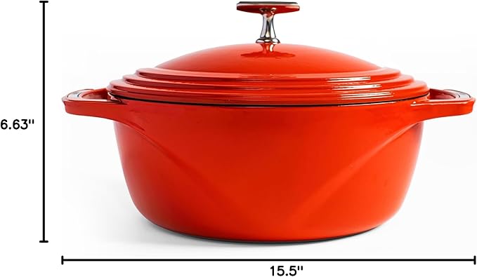 Lodge USA Enamel 6 Qt Enameled Cast Iron Dutch Oven - Cast Iron Cookware - Dutch Oven Pot with Lid - Cherry On Top Color - 6 Qt Capacity