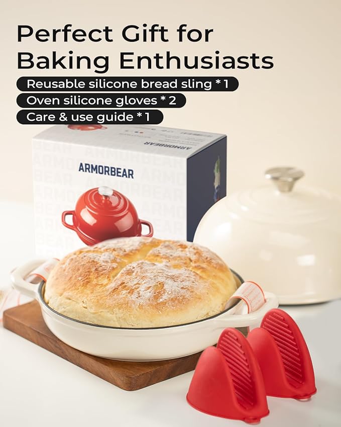 Dutch Oven for Bread Baking-5QT Cast Iron Sourdough Dutch Oven Pot with Lid, Enameled Round Cast Iron Bread Pot with Dome Lid for Homemade, Gifts for Sourdough Bakers, White