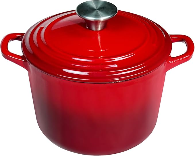 Dutch Oven Pot with Lid 1.8 qt Cast Iron Dutch Oven for Bread Baking Red Enameled Cast Iron Rice Pot with Handels
