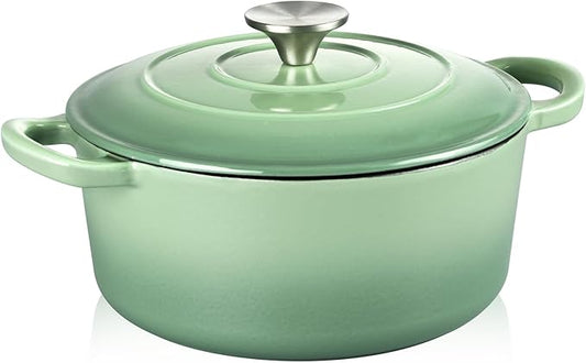 TeamFar Enameled Cast Iron Dutch Oven - 3QT Small Dutch Oven Pot with Lid - Heavy Duty Cast Iron Pot Cookware for Bread Baking, Braising, Stewing, Roasting, Pistachio Green