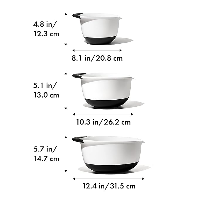 OXO Good Grips 3- Piece Plastic Mixing Bowl Set, 2500 ml,White/Black