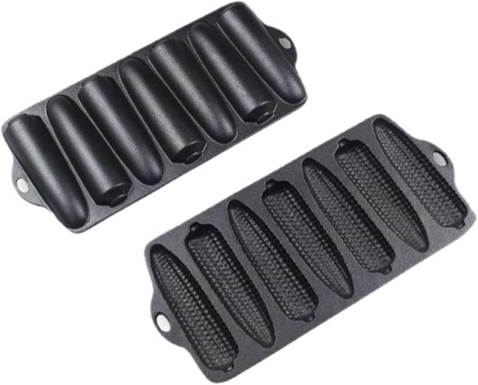 2 Pcs Cast Iron Corn Pan Baking Bread Molds 7-Hole Corn Pancake Pan Uncoated Cake Baking Tray Compatible with Oven, Stovetop, Grill, and Campfires
