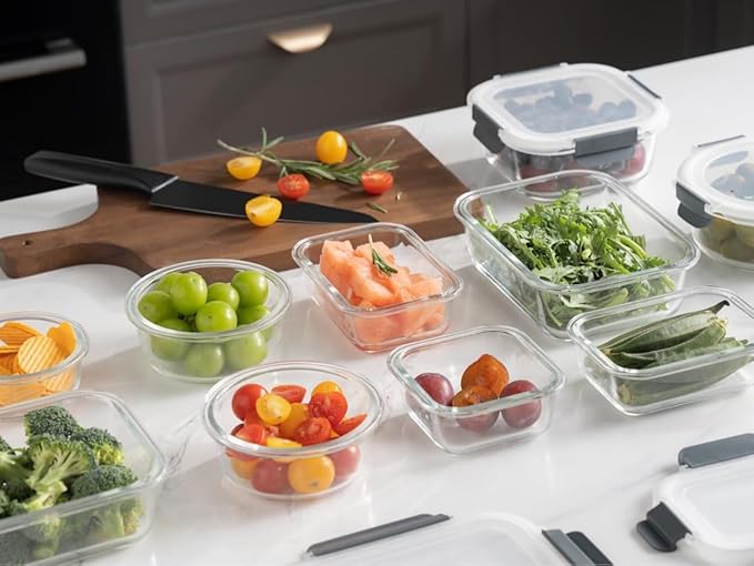 GENICOOK GC [10-Pack] Glass Meal Prep Containers with Lids, Food Storage Containers with Snap Locking Lids, Airtight Lunch Containers, Microwave, Oven, Freezer and Dishwasher
