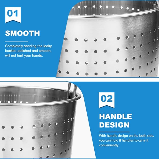 Hemoton Stainless Steel Steamer Basket for Pot, Large Deep Fryer Pot Strainer for Boiling, Frying Turkey, Crawfish, Insert Seafood Boil Basket for Home Restaurant Kitchen