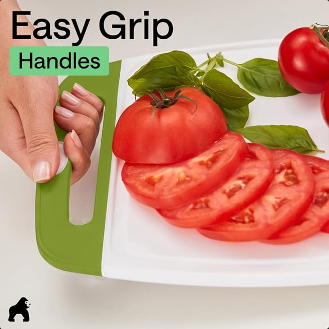GORILLA GRIP BPA-Free Reversible Kitchen Cutting Board Set of 3, US Designed, Nonporous, Juice Grooves Catch Liquid, Slip Resistant Border, Dishwasher Safe, Durable Food Chopping Boards, Lime Green