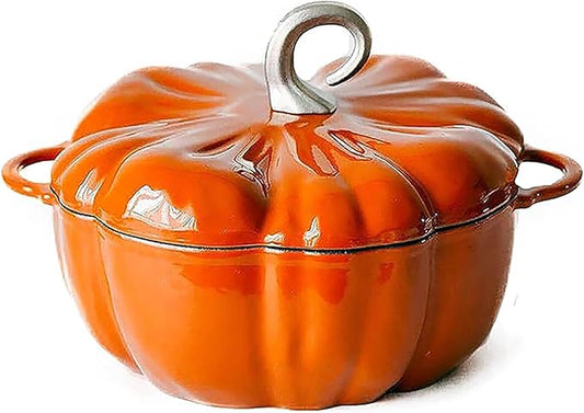 Pumpkin Cocotte,Pumpkin Dutch Oven Pot with Lid,Enamel Cast Iron Cooking Pot,Non Stick Pumpkin Pot,Stew Pot Soup Pot,Serves 3-5,Halloween Thanksgiving Decor Pot Gift(3.9 Quart, Orange)