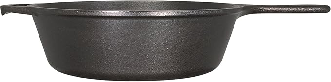 Lodge 5 Quart Pre-Seasoned Cast Iron Deep Skillet - Signature Teardrop Handle & Assist Handle - Use in the Oven, on the Stove or Grill, or Over a Campfire - Black