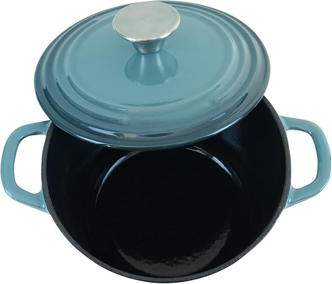 Dutch Oven Pot with Lid 1.8 qt Cast Iron Dutch Oven for Bread Baking Slateblue Enameled Cast Iron Rice Pot with Handels