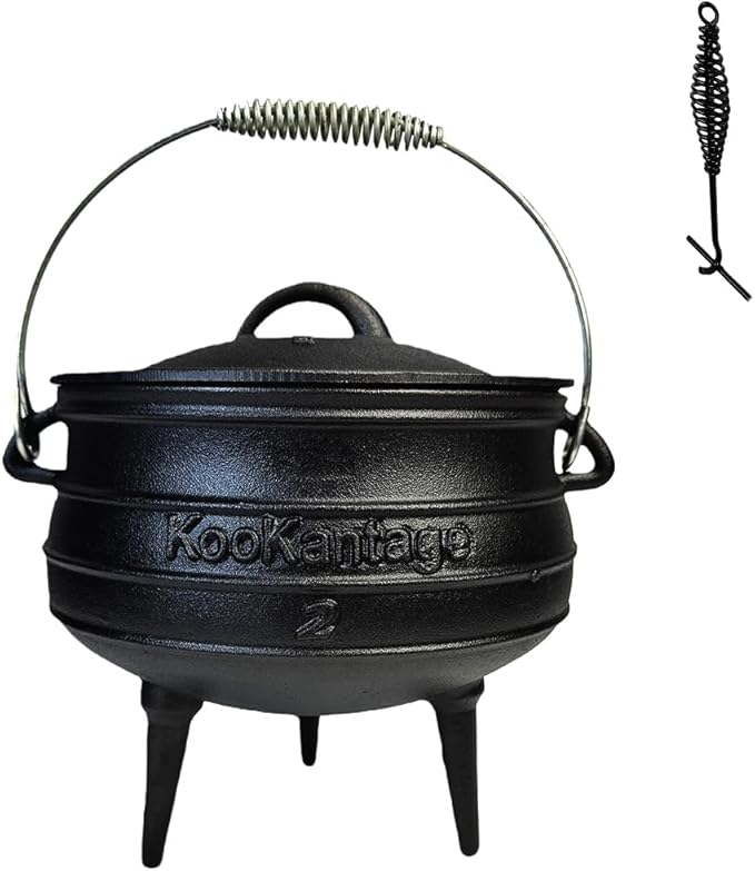 Pre-Seasoned Cast Iron Cauldron - 6 Quart African Potjie Pot with Lid - 3-Legged Dutch Oven for Camping and Over-the-Fire Cooking - Durable Outdoor Cookware