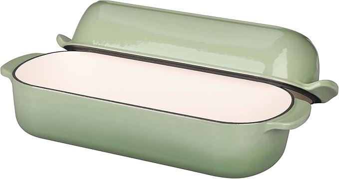 Enameled Cast Iron Loaf Pan with Lid, Bread pan, Dutch Oven Bread pan for Homemade Sourdough Bread Baking, 12.5x5.5 inch, 5qt, Pistachio Green