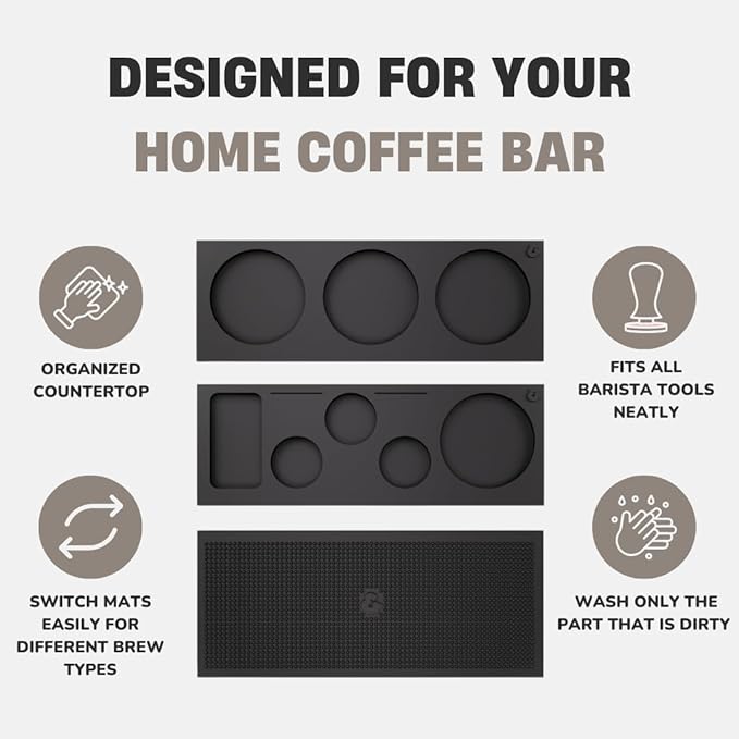 GROUNDED & NESTLED 3-in-1 Modular Barista Mat | Coffee Bar Tamping Mat | Puck Prep/Pour Over/Matcha Bar Mat | Black
