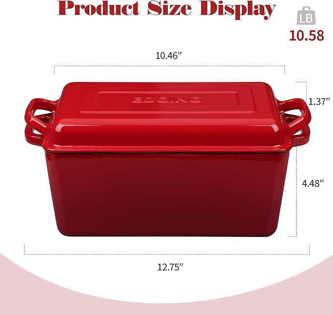 Enameled Cast Iron Dutch Oven, Oblong Bread Oven for Sourdough Bread Baking, Baking Pan, Dual Handles, Oven Safe, 4 Quart,Red