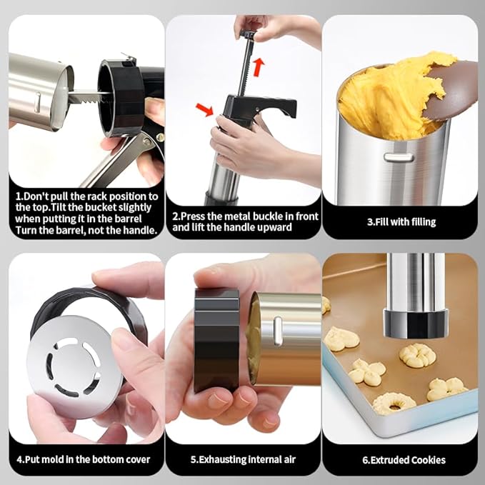 Cookie Press Gun Kit, Spritz Cookie Press with 13 Discs, 8 Piping Tips, Stainless Steel Cookies Maker for Baking, DIY Christmas Cookies and Decorating
