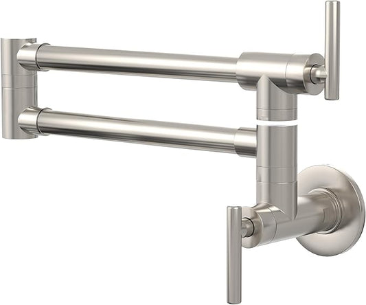 GIMILI Pot Filler Brushed Nickel Commercial Wall Mount Faucet Folding Double Joint Swing Arm Wall Faucet