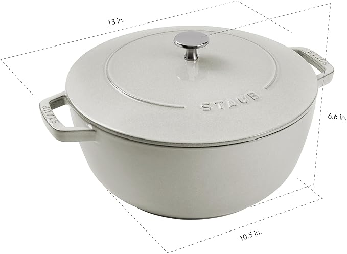 Staub Cast Iron Essential French Oven, Dutch Oven, 5-quart, serves 5-6, Made in France - White Truffle