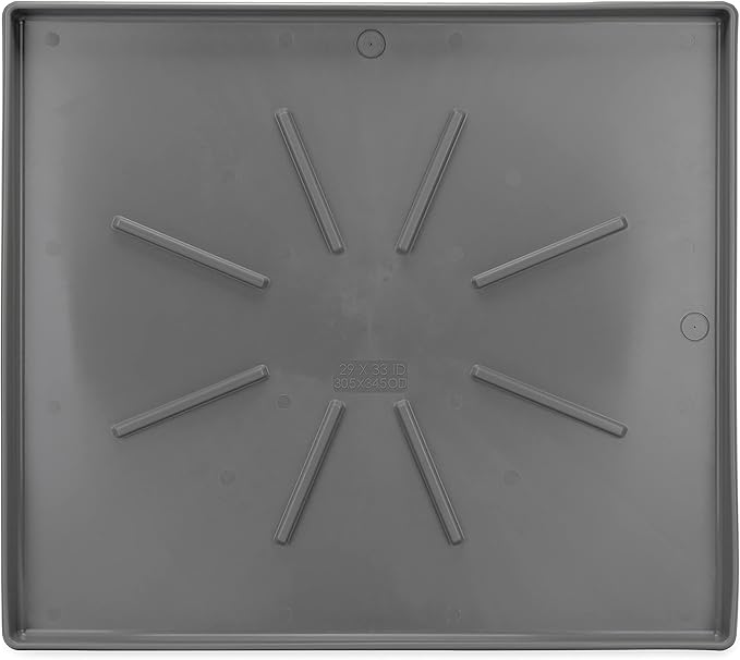 Camco Low Profile Washing Machine Drain Pan with PVC Fitting, 29 inch x 33 inch ID and 31 inch x 35 inch OD - Protects Your Floors from Washing Machine Leaks - Easy to Use - Pewter - 20788