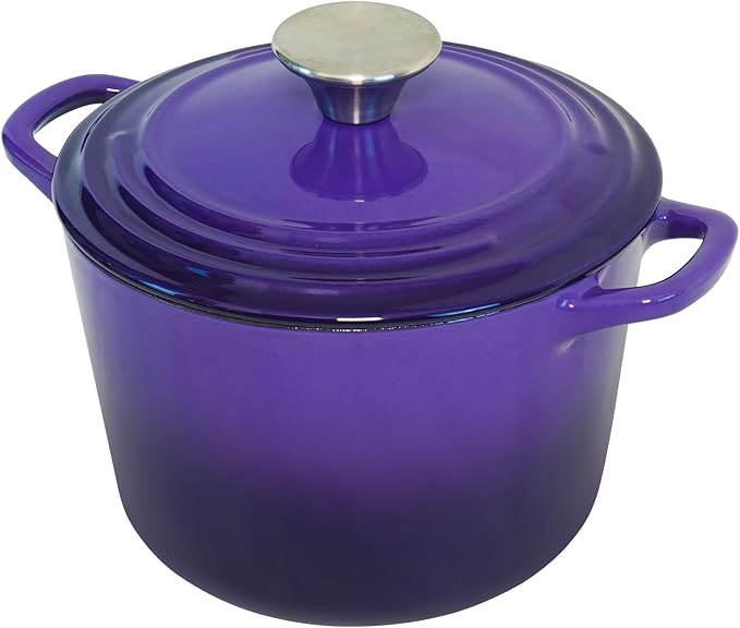 Dutch Oven Pot with Lid 1.8 qt Cast Iron Dutch Oven for Bread Baking Purple Enameled Cast Iron Rice Pot with Handels