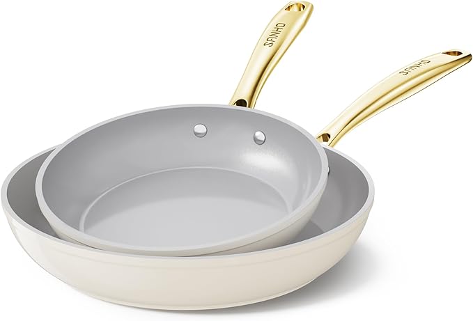 Sanho 2-Piece Nonstick Frying Pan Set (8 & 10 Inch), Diamond-Titanium Ceramic Coating PFAS/PFOA Free, Oven & Dishwasher Safe Skillets, Induction Compatible with Cool Touch PVD Handles