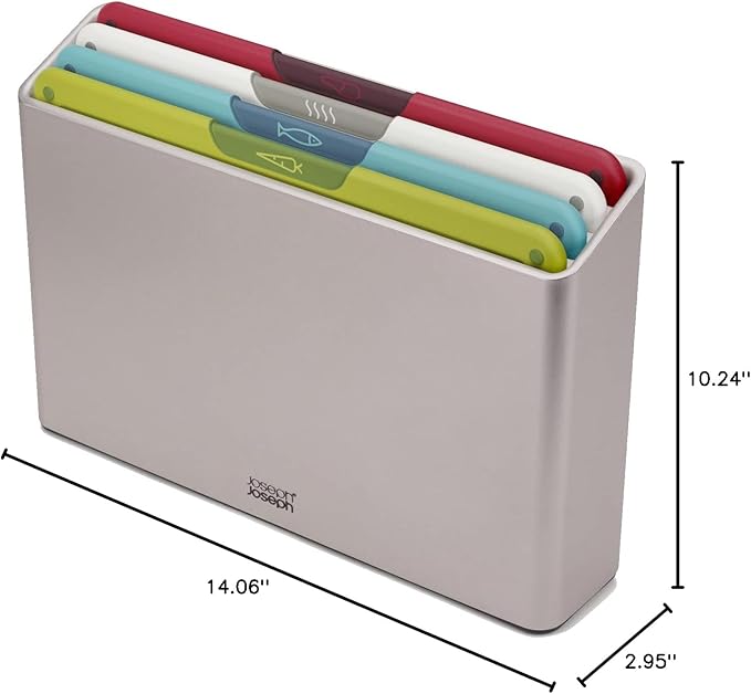 Joseph Joseph Folio 4-Piece Multi Colour coded Cutting Board Set, Slimline case for organized Kitchen storage, Silver