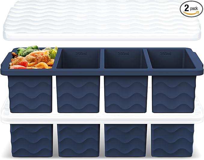 Doasuwish Silicone Freezer Tray for Soup Sauce Cube 2Pcs (Dark Blue)