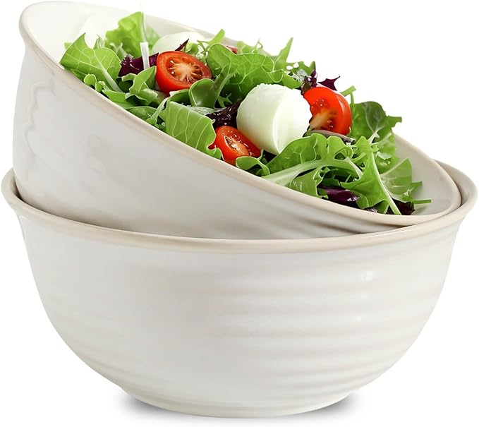 Serving Bowls Set of 2, 9 Inch Large Ceramic Mixing Bowls for Kitchen, Perfect for Salad Pasta Soup Pho Popcorn Baking Cooking, Ideal for Daily Meals Party Dinner Entertaining, Arctic White