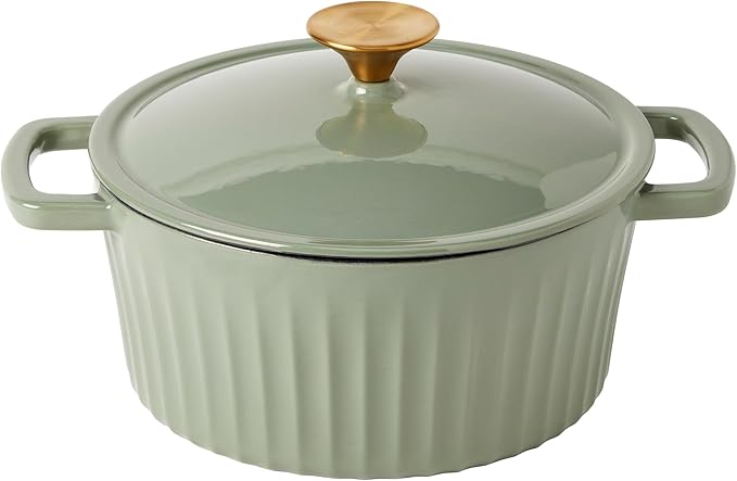 Smith & Clark 3-Quart Enameled Cast Iron Fluted Dutch Oven Pot with Lid, Sage Green