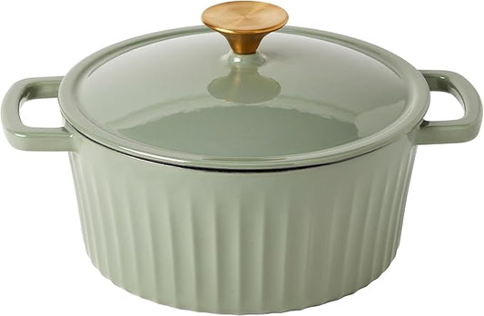 Smith & Clark 3-Quart Enameled Cast Iron Fluted Dutch Oven Pot with Lid, Sage Green