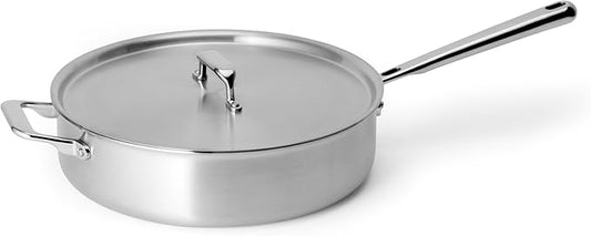 Misen 5-Ply Stainless Steel Sauté Pan with Lid - Versatile, Durable, Dishwasher and Oven Safe - Even Heating, Ergonoic Stay-Cool Handle - For Searing, Braising, and More - 3 QT
