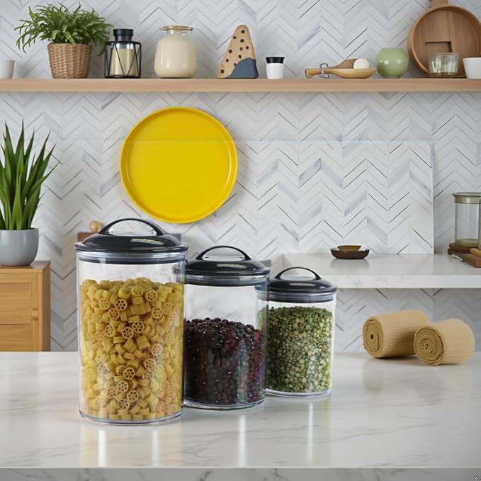 Food Storage Containers, BPA Free Airtight Canisters for Cereal, Pasta, Sugar, Coffee, Flour, Cookies, Loose Tea, for Kitchen Organization by Reston Lloyd, Set of 3, Charcoal Gray