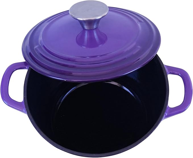 Dutch Oven Pot with Lid 1.8 qt Cast Iron Dutch Oven for Bread Baking Purple Enameled Cast Iron Rice Pot with Handels